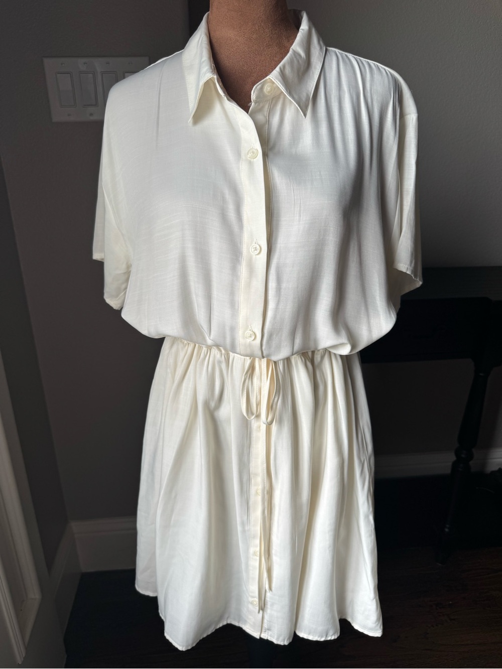 Nine West Ivory Button-Front Shirt Dress | Size Large LWD Little White Dress